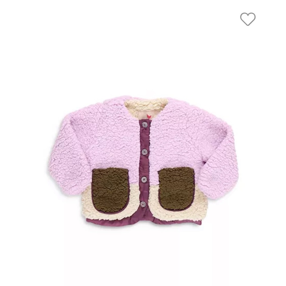 Pink Chicken Baby Girl’s Ruth Sherpa Jacket. 
Lavender and Cream